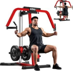 Seated pec-deck and chest fly machine for isolating pectoral muscles